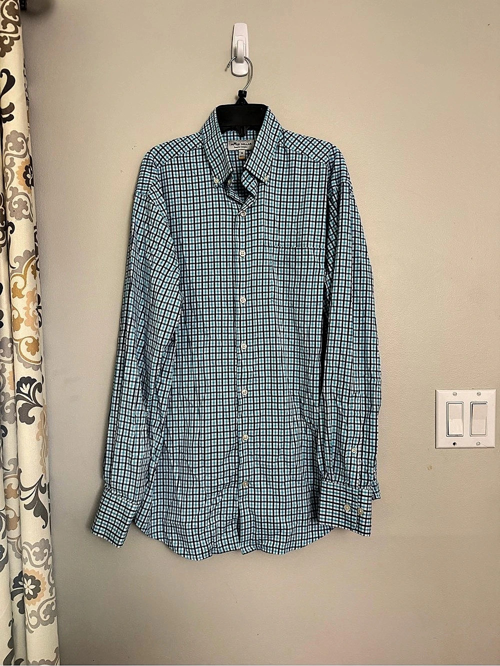 Peter Millar M Summer Comfort Blue Plaid Long Sleeve Button-Down Shirt